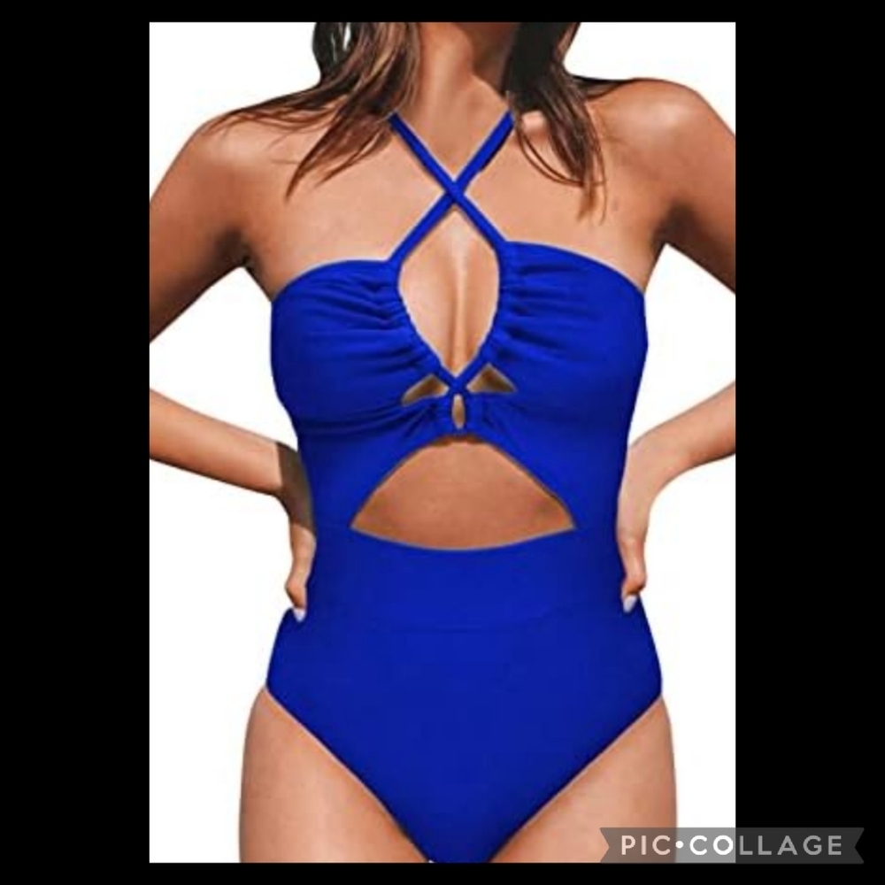 Blue one piece swimsuit